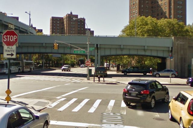 Site in East Harlem where a truck driver made an illegal turn before fatally striking a cyclist.